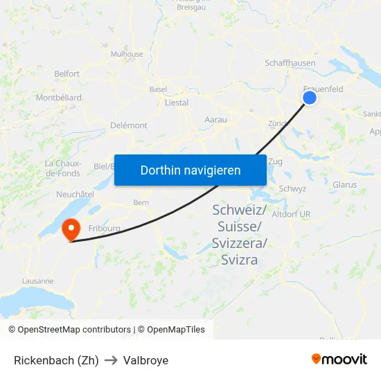 Rickenbach (Zh) to Valbroye map