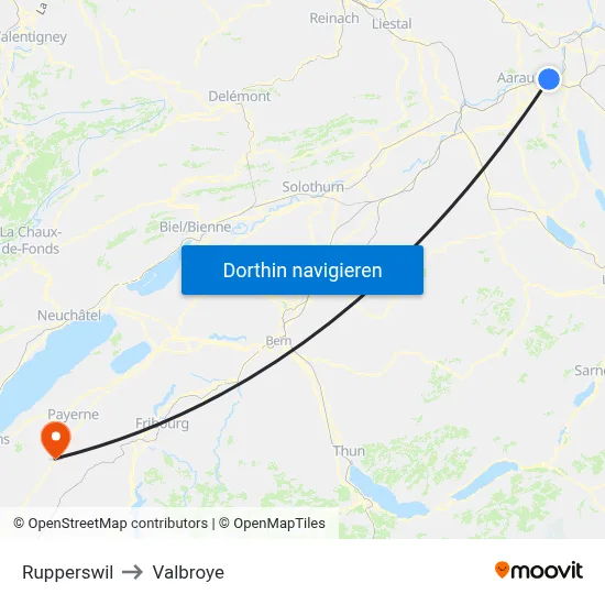 Rupperswil to Valbroye map