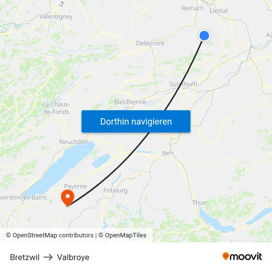 Bretzwil to Valbroye map