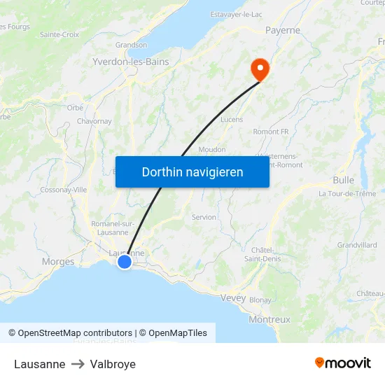 Lausanne to Valbroye map