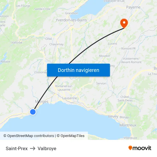 Saint-Prex to Valbroye map