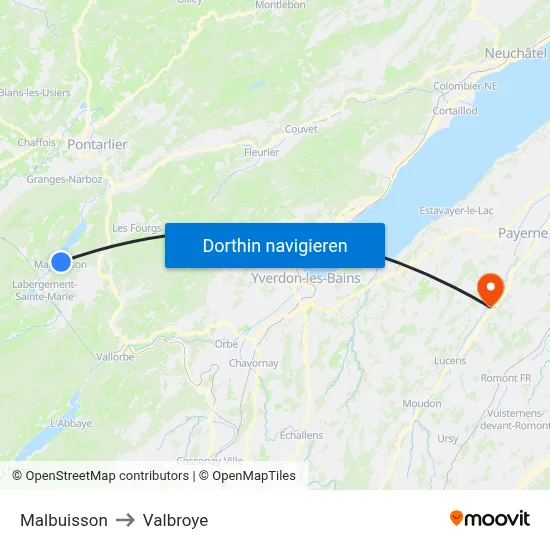 Malbuisson to Valbroye map