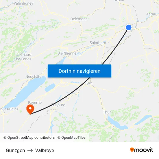 Gunzgen to Valbroye map