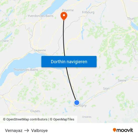 Vernayaz to Valbroye map