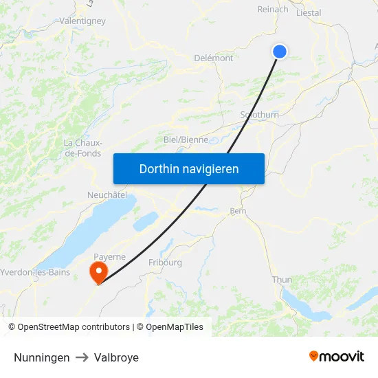 Nunningen to Valbroye map