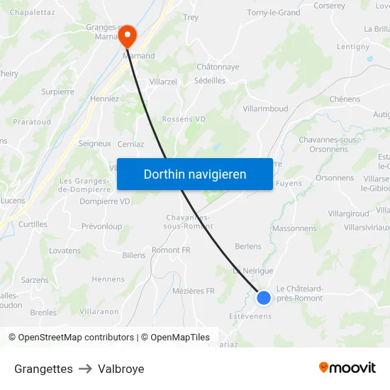 Grangettes to Valbroye map