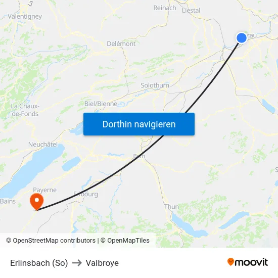 Erlinsbach (So) to Valbroye map
