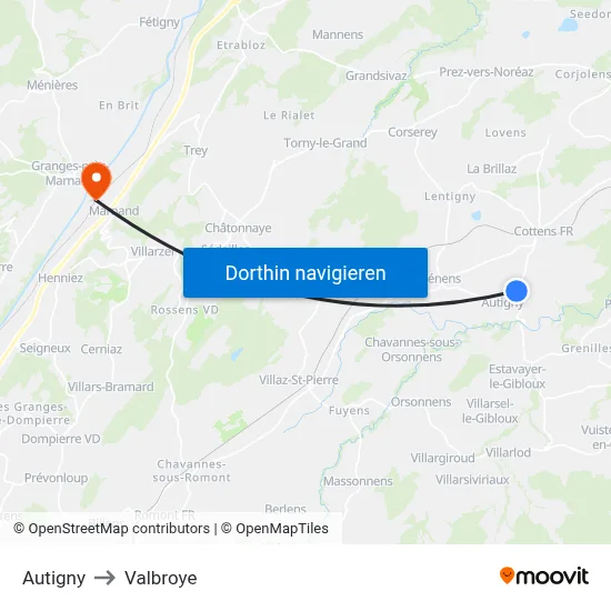 Autigny to Valbroye map