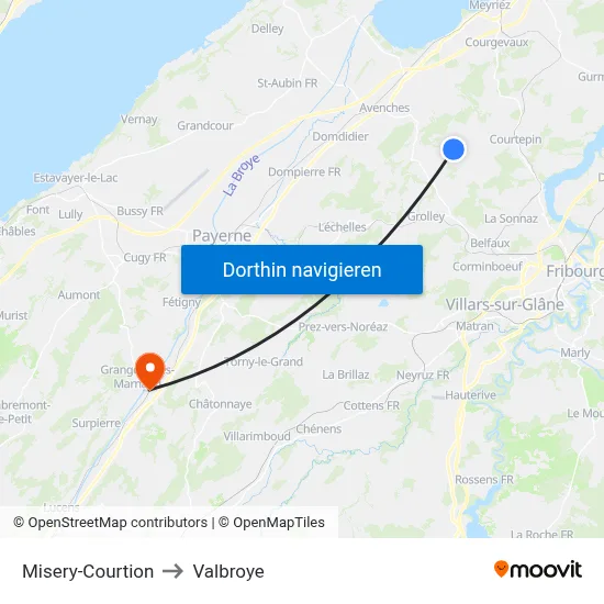 Misery-Courtion to Valbroye map