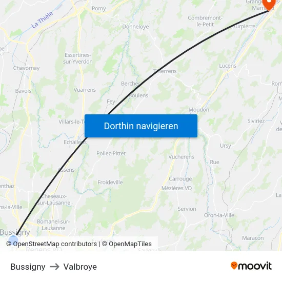 Bussigny to Valbroye map