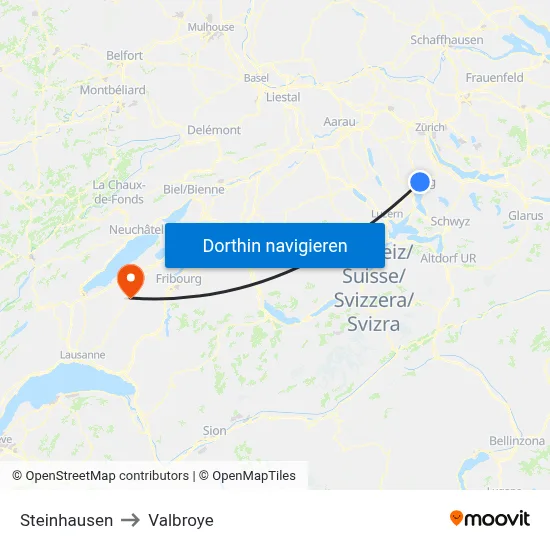 Steinhausen to Valbroye map