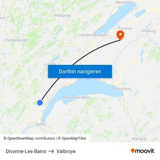 Divonne-Les-Bains to Valbroye map