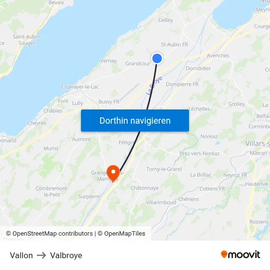 Vallon to Valbroye map