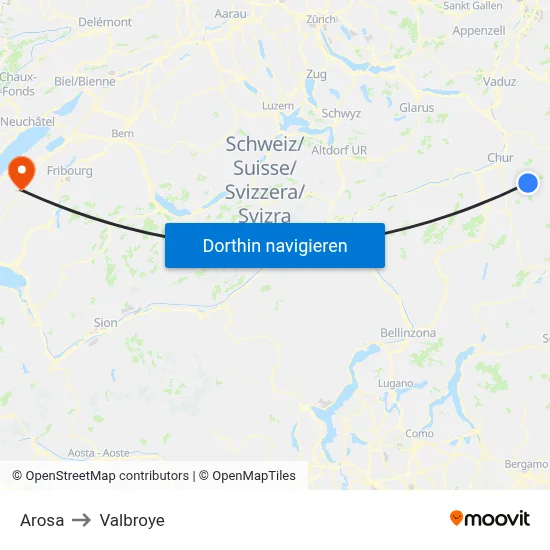Arosa to Valbroye map