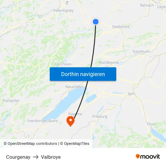 Courgenay to Valbroye map