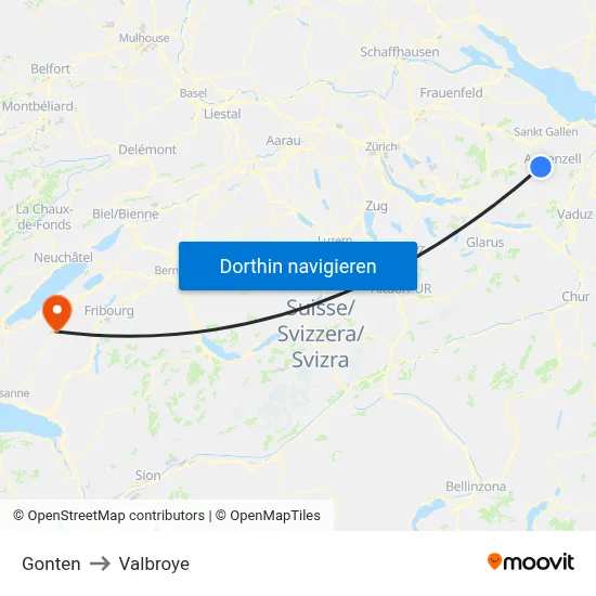 Gonten to Valbroye map