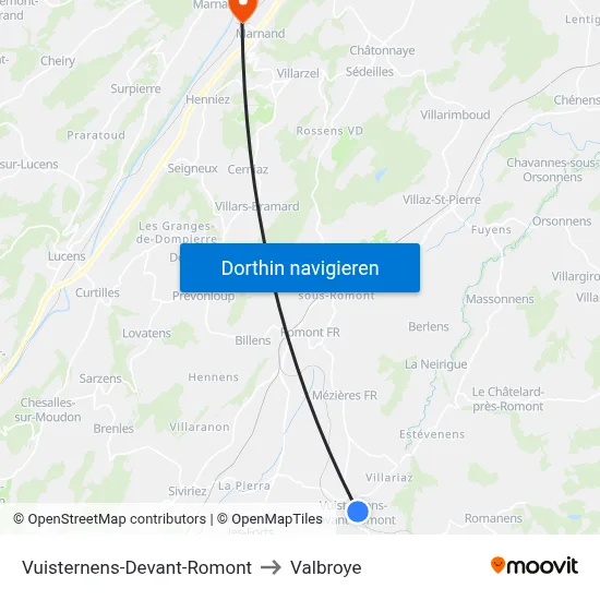 Vuisternens-Devant-Romont to Valbroye map