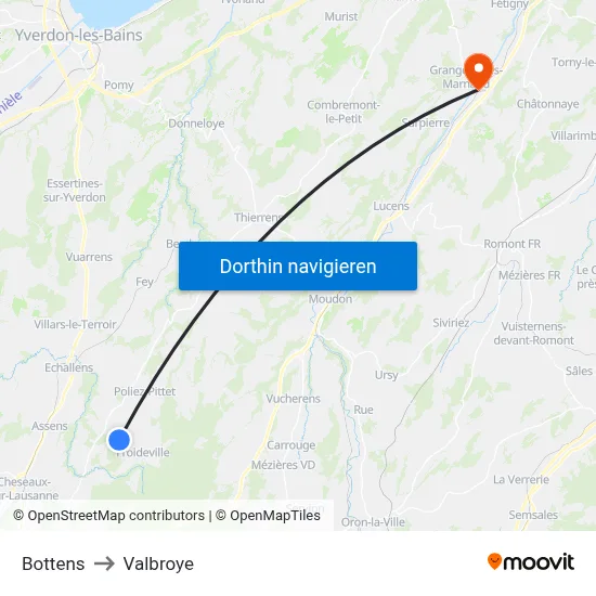 Bottens to Valbroye map