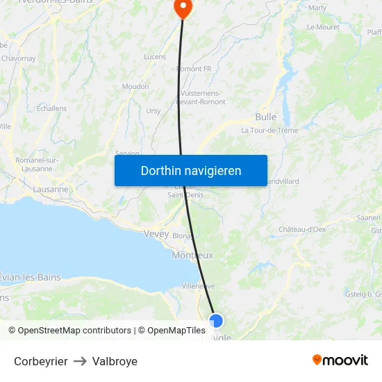 Corbeyrier to Valbroye map