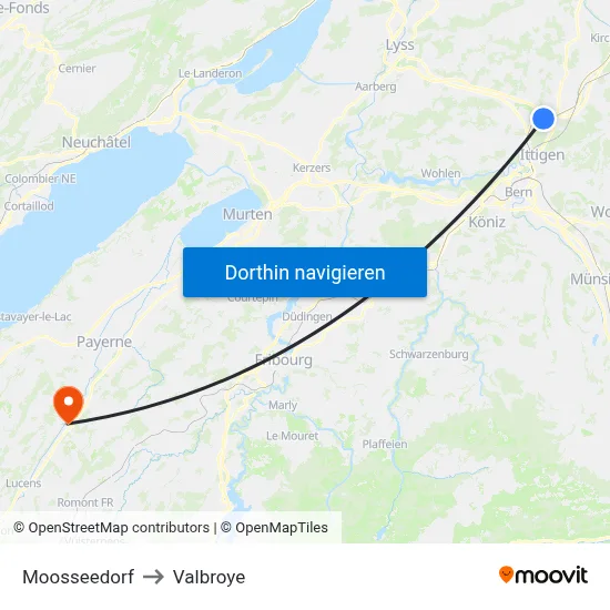 Moosseedorf to Valbroye map