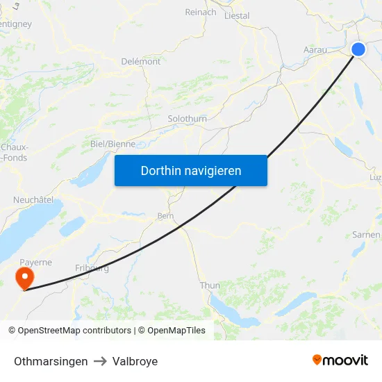 Othmarsingen to Valbroye map