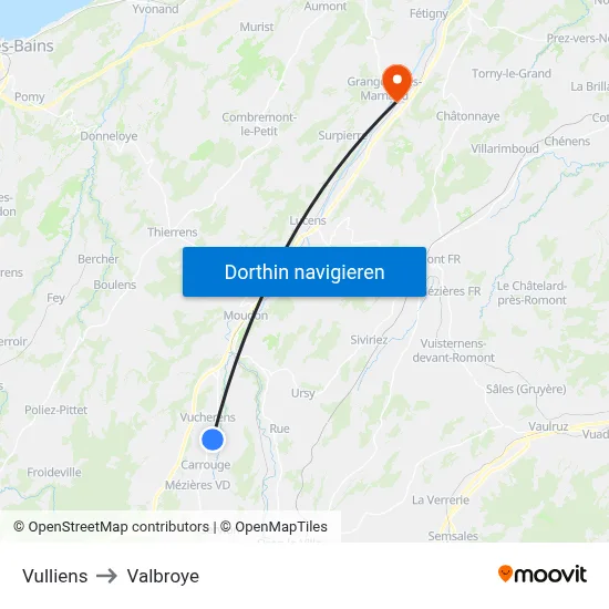 Vulliens to Valbroye map