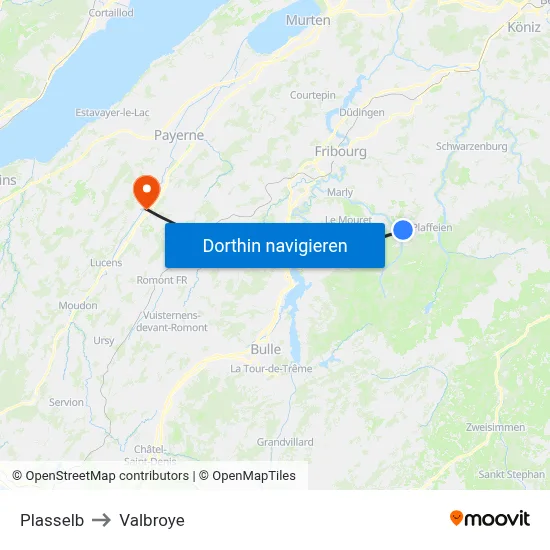 Plasselb to Valbroye map