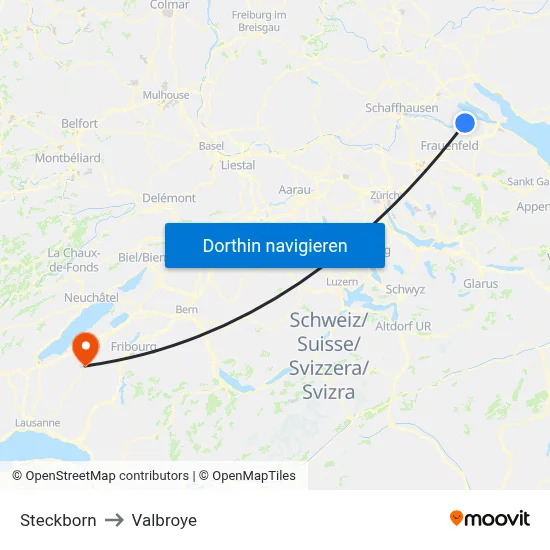 Steckborn to Valbroye map