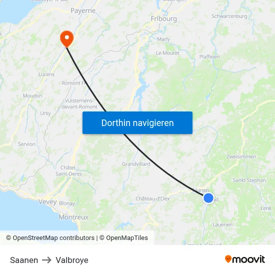Saanen to Valbroye map