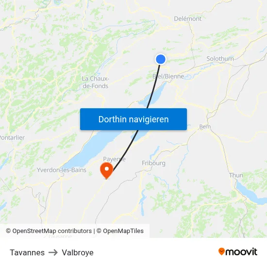 Tavannes to Valbroye map