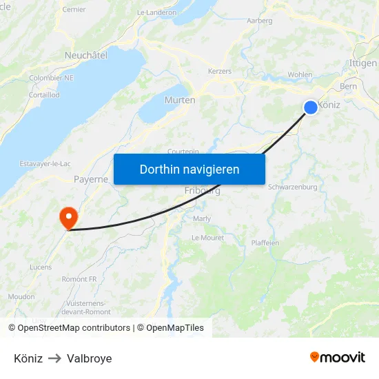 Köniz to Valbroye map