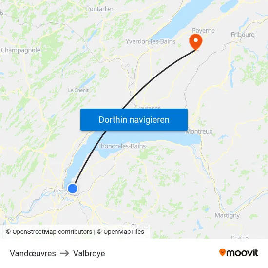 Vandœuvres to Valbroye map