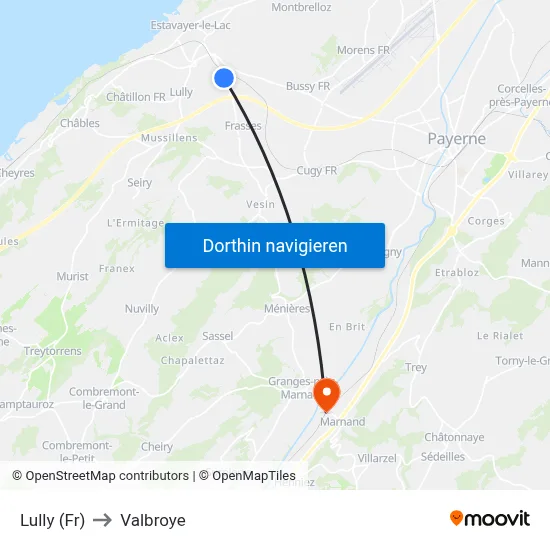 Lully (Fr) to Valbroye map