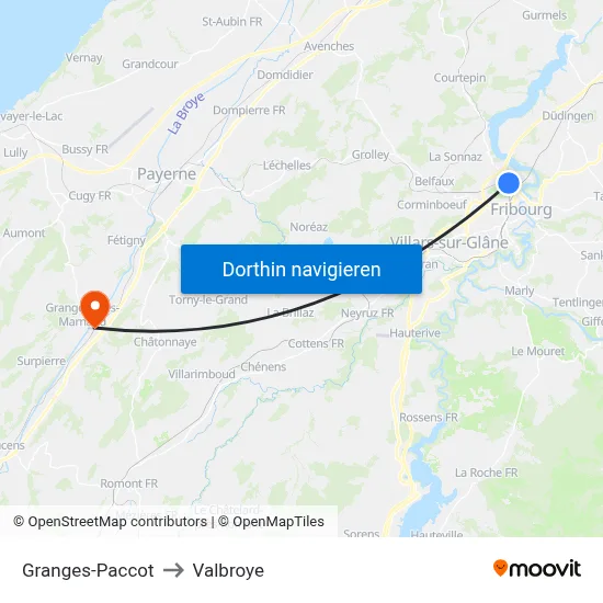 Granges-Paccot to Valbroye map