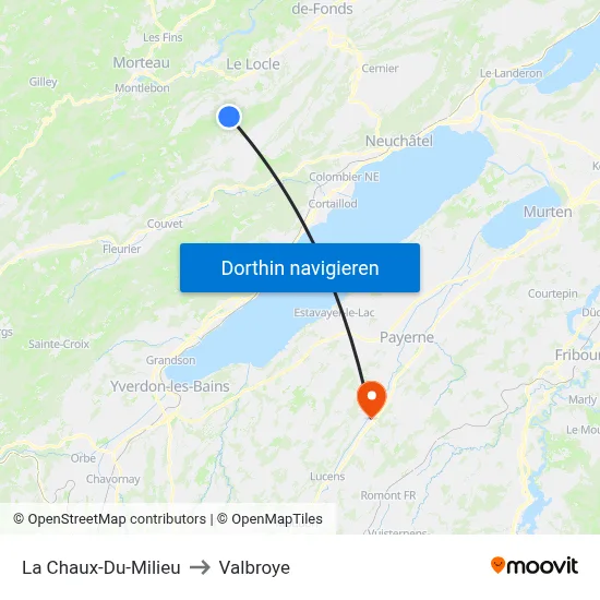 La Chaux-Du-Milieu to Valbroye map