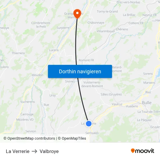 La Verrerie to Valbroye map