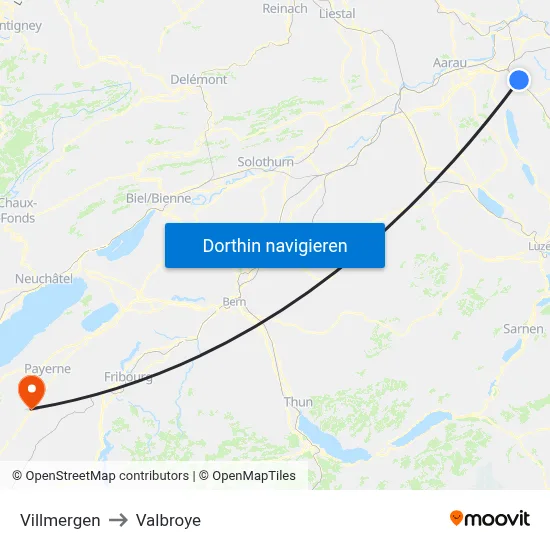 Villmergen to Valbroye map