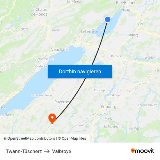 Twann-Tüscherz to Valbroye map