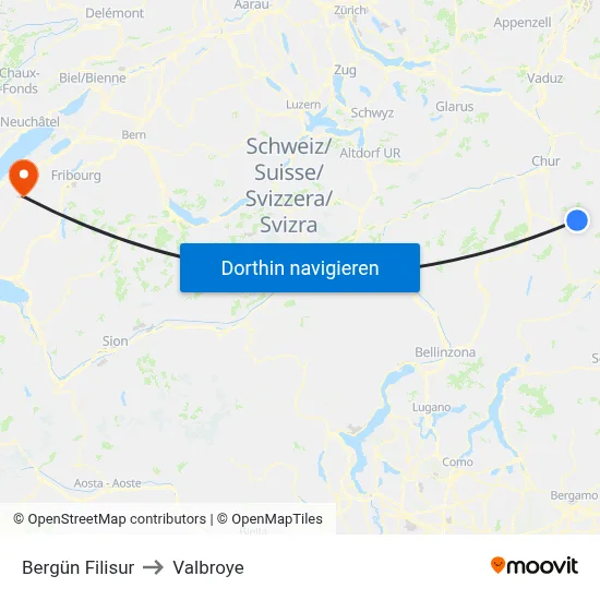 Bergün Filisur to Valbroye map