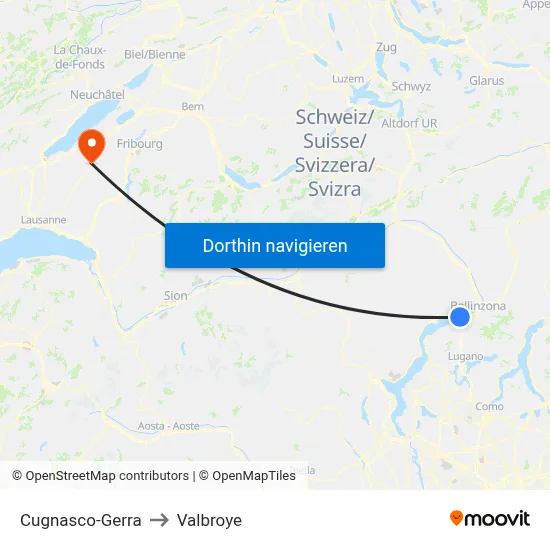 Cugnasco-Gerra to Valbroye map