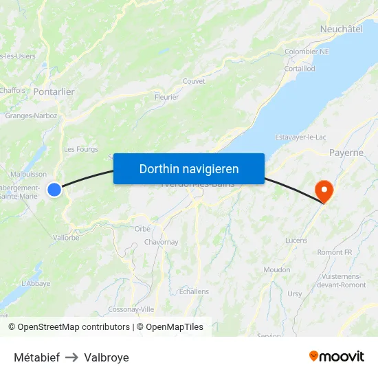 Métabief to Valbroye map