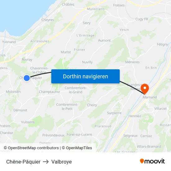 Chêne-Pâquier to Valbroye map