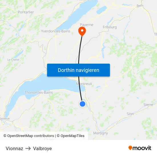 Vionnaz to Valbroye map