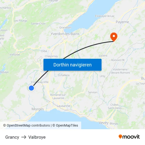 Grancy to Valbroye map