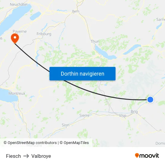 Fiesch to Valbroye map