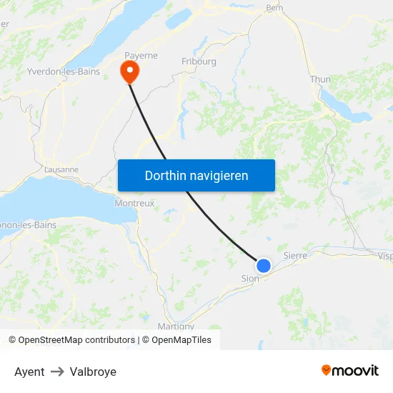 Ayent to Valbroye map