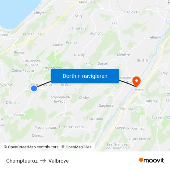 Champtauroz to Valbroye map