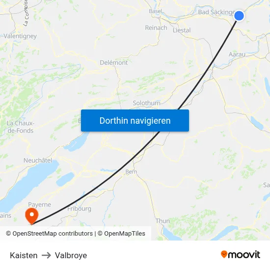 Kaisten to Valbroye map