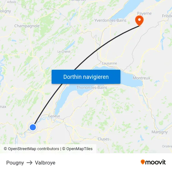 Pougny to Valbroye map