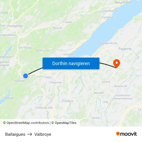 Ballaigues to Valbroye map